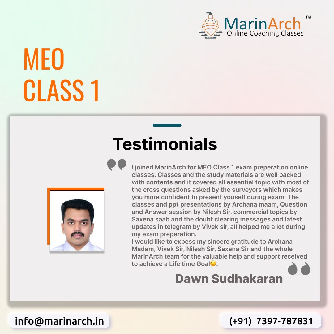 Marinarch Academy Online Tutorials, Archana Saxena Sangal, MEO Class 1 - MEO Class 2 - MEO Class 4 - MEO Class, MEO Exams Questions Papers in Thane Mumbai, MEO Classes in Thane Mumbai, MEO Classes Online Tutorials in Thane Mumbai, Marine Exams Study Material Thane Mumbai, Marine Online Tutorials in Thane Mumbai, Marine Coaching Classes Thane Mumbai, ETO Classes in Thane Mumbai, Extra First Class in Thane Mumbai, Institute of Charterers and Shipbrokers in Thane Mumbai, ASM and Chief Mate exams in Thane Mumbai, Online Advanced Marine Hydraulic Course in Thane, Electro Hydraulic Crane Course in Thane, ME Engines Course in Thane, Sire CDI Inspection Course in Thane
